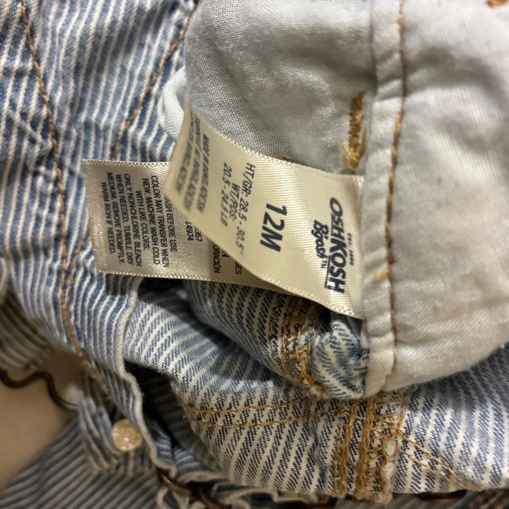 OshKosh Bgosh Kids 12M Blue Hickory Stripe Denim Overalls Snap Leg‎ Workwear